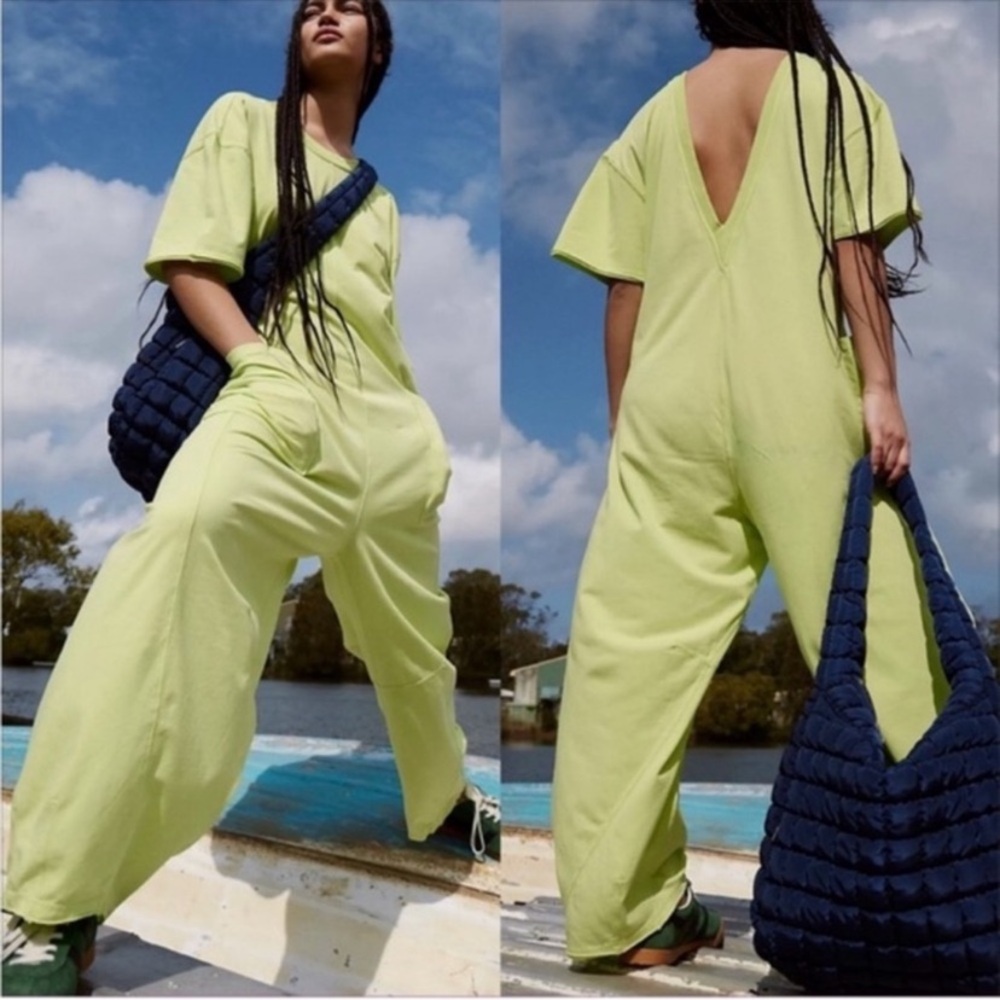 Free People FP Movement Hot Shot Tee One piece Lime Green NWOT oversized XS
